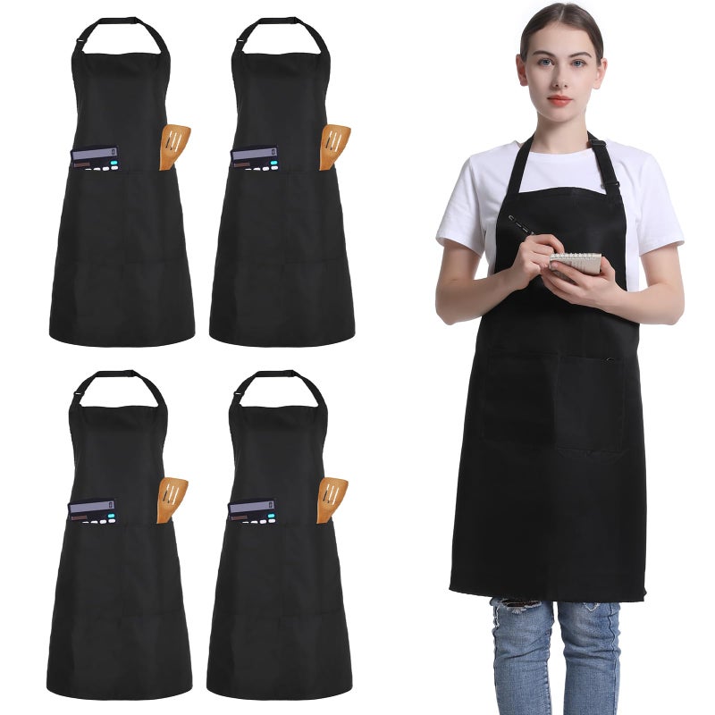 FunChaos 4 Pack Chef Apron  Adjustable Apron with 2 Pockets  Unisex Personalised Apron for Cooking  Kitchen  Restaurant (Black) - Image 1